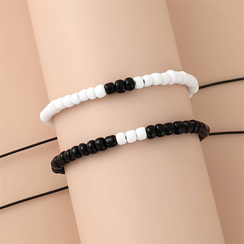 Black and White Mixed Rice Bead Friendship Bracelet